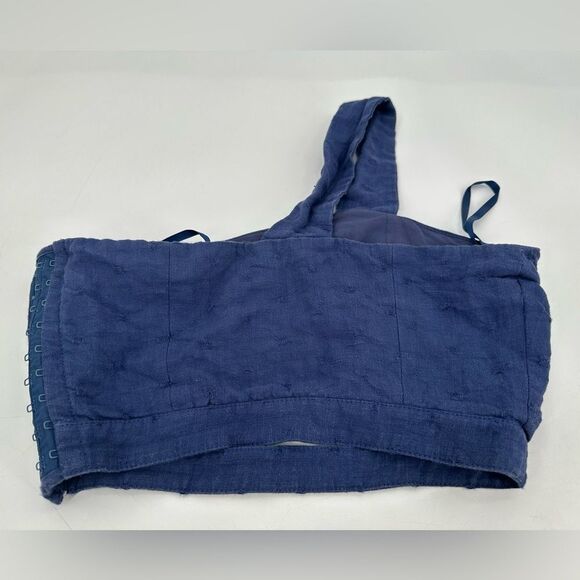 Tularosa One Shoulder Crop Top Blue Linen XXS - Picture 4 of 9